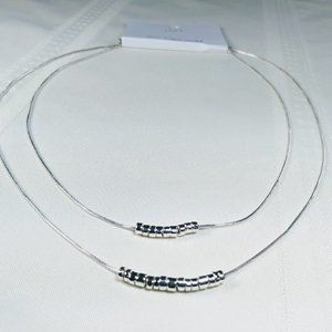 NWT Loft Metallic Beaded Layered Necklace Set Silver Tone